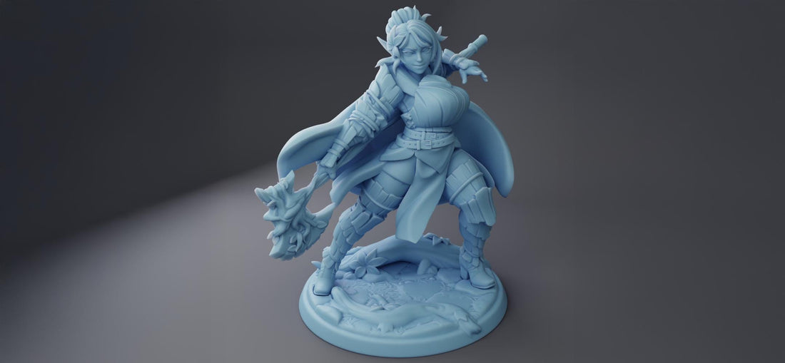 Female Defender Miniature, Nora | Twin Goddess Miniatures | Tabletop RPG Miniature | Roleplaying 3D Printed Fantasy Mini - 3DPrintDen
