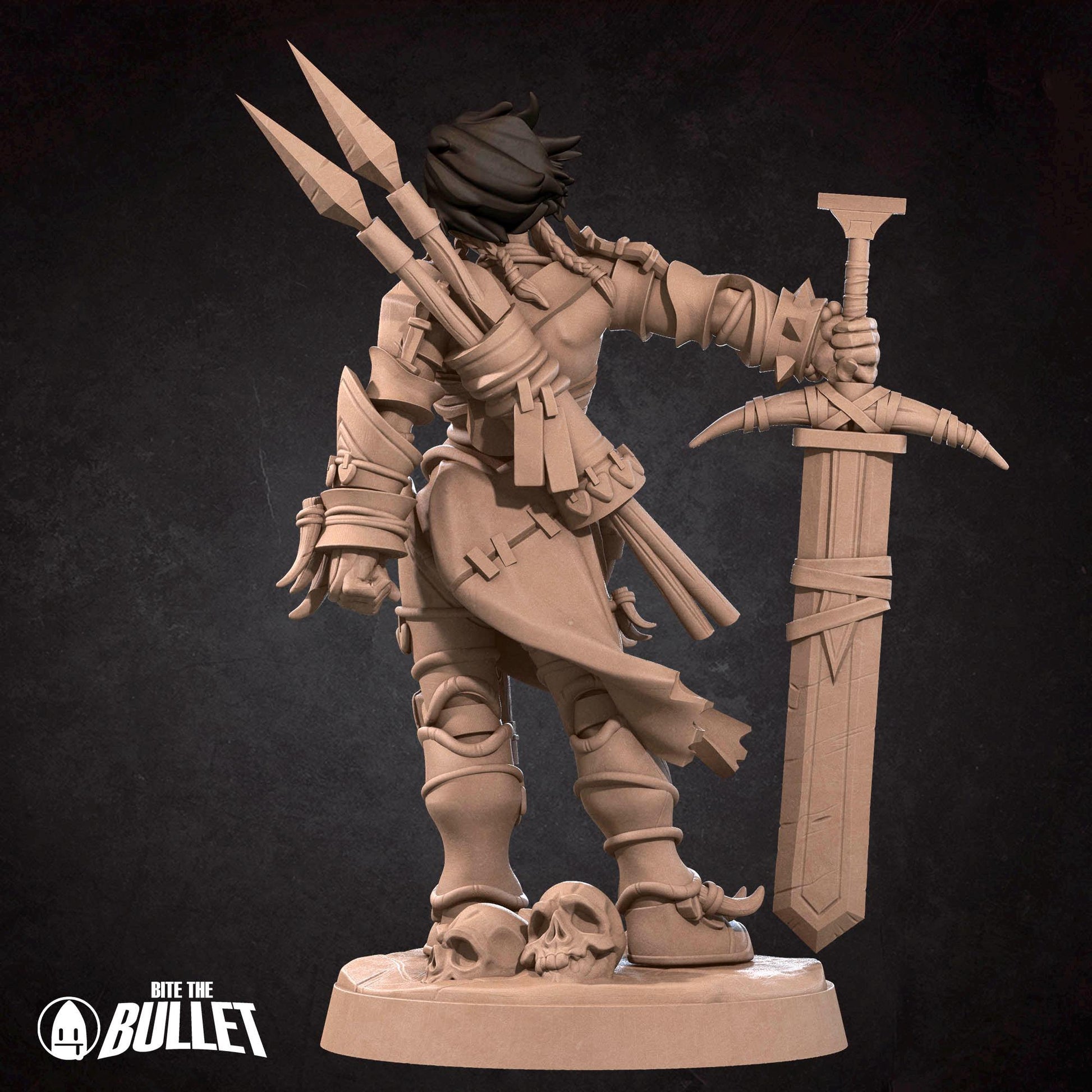 Female Barbarian Miniature | Tabletop RPG Miniature | Bite the Bullet | Roleplaying 3D Printed Fantasy Mini - 3DPrintDen