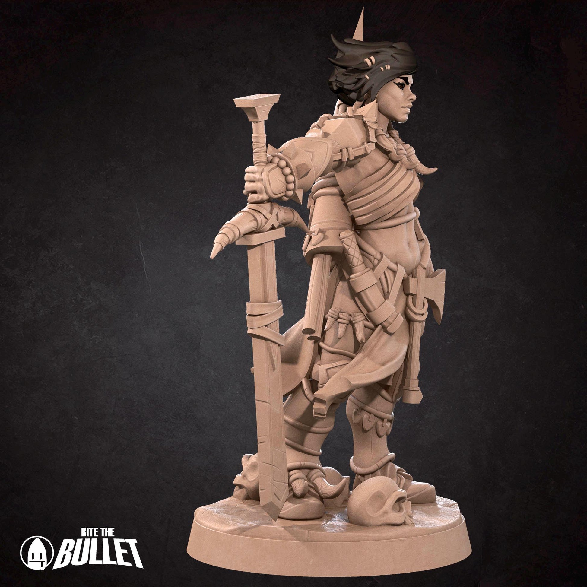 Female Barbarian Miniature | Tabletop RPG Miniature | Bite the Bullet | Roleplaying 3D Printed Fantasy Mini - 3DPrintDen