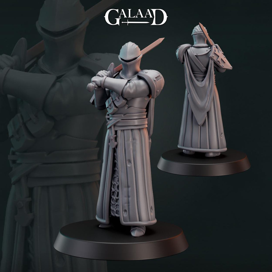 Knight Miniature | Tabletop RPG Miniature | Galaad Miniatures | Roleplaying 3D Printed Fantasy Mini - 3DPrintDen