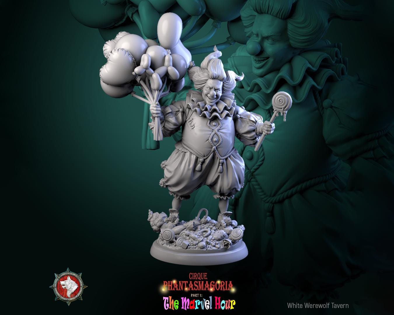 Circus Clown Miniature, Bibble | Tabletop RPG Miniature | White Werewolf Tavern | Roleplaying 3D Printed Fantasy Mini - 3DPrintDen