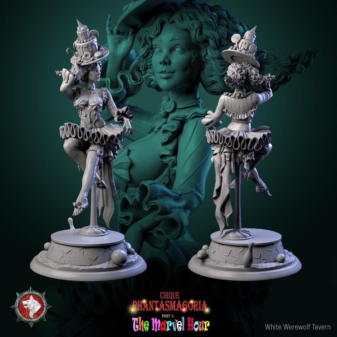 Circus Performer Miniature, Madame Pachadora | Tabletop RPG Miniature | White Werewolf Tavern | Roleplaying 3D Printed Fantasy Mini - 3DPrintDen