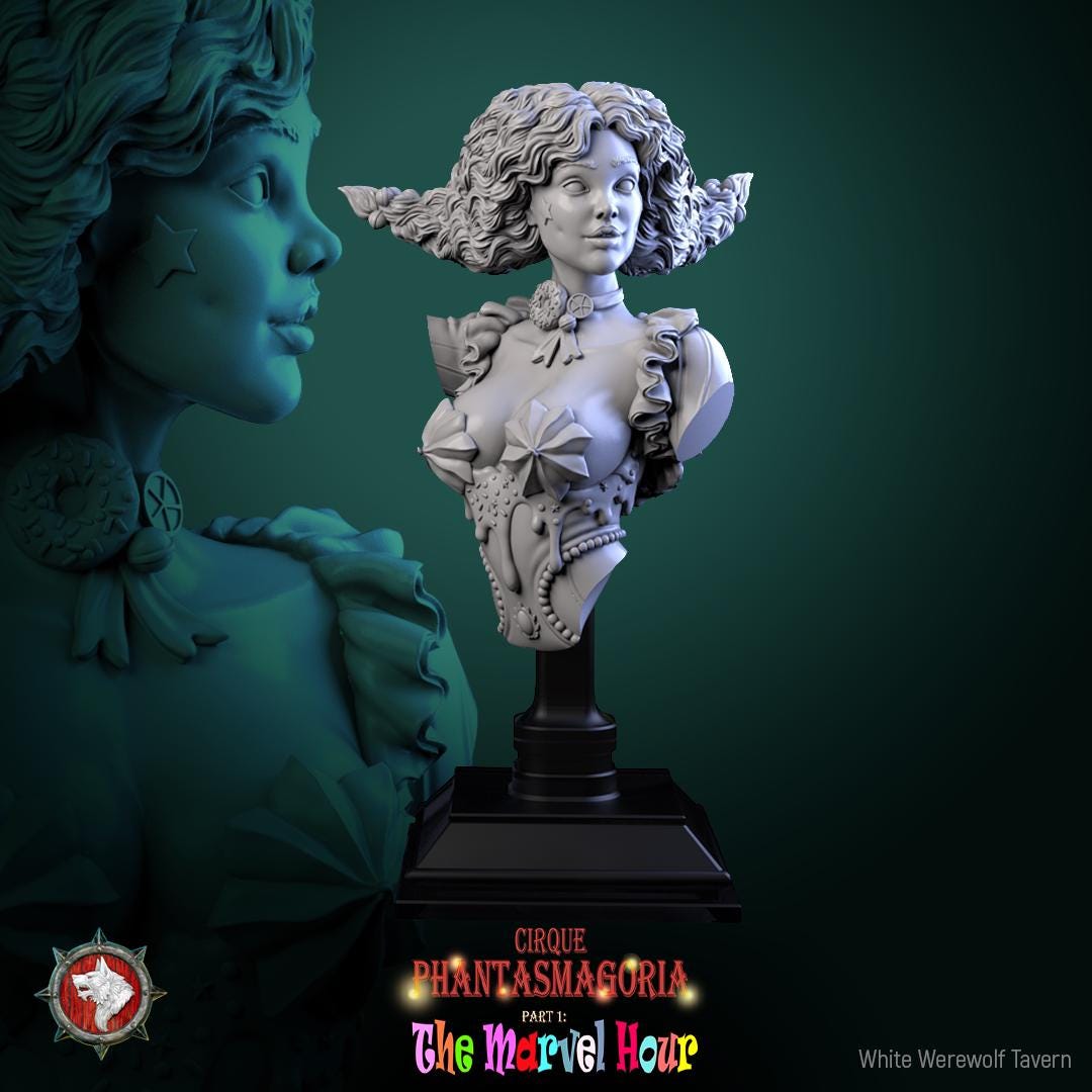 Circus Performer Bust, Madame Pachadora | Tabletop RPG Miniature | White Werewolf Tavern | Roleplaying 3D Printed Fantasy Mini - 3DPrintDen