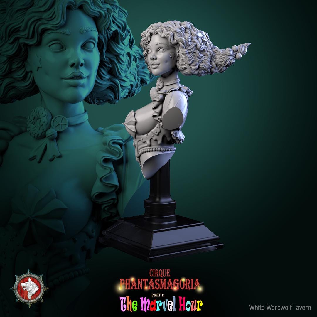Circus Performer Bust, Madame Pachadora | Tabletop RPG Miniature | White Werewolf Tavern | Roleplaying 3D Printed Fantasy Mini - 3DPrintDen