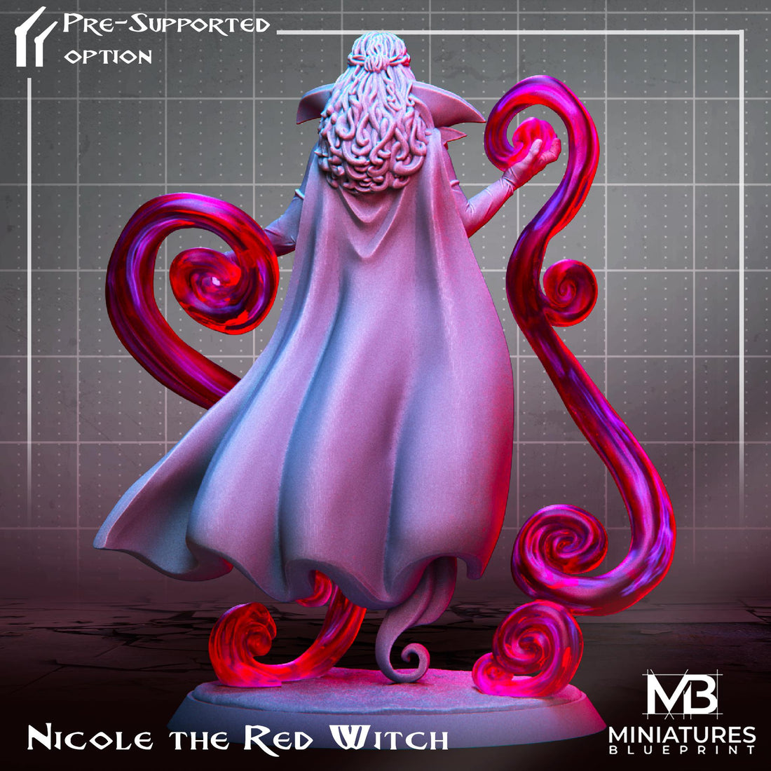 Red Witch Miniature, Nicole | Tabletop RPG Miniature | Miniatures Blueprint | Roleplaying 3D Printed Fantasy Mini - 3DPrintDen