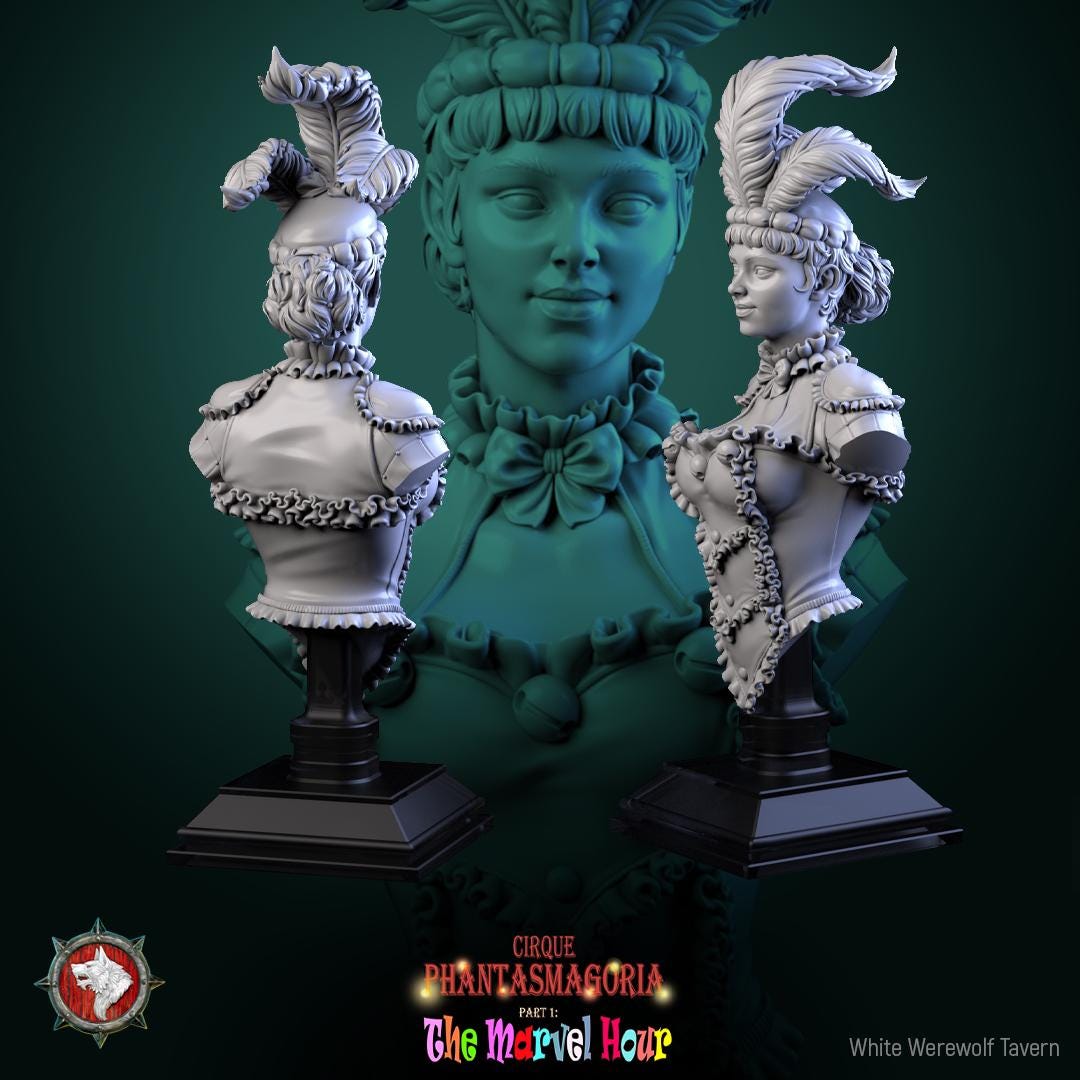 Female Circus Performer Bust | Tabletop RPG Miniature | White Werewolf Tavern | Roleplaying 3D Printed Fantasy Mini - 3DPrintDen