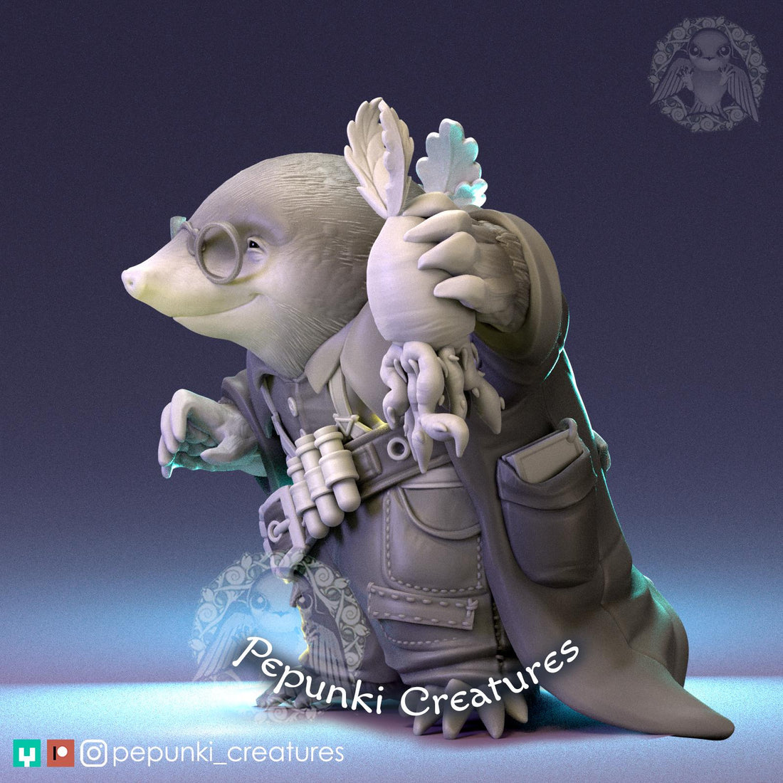Mole Scientist Farmer Miniature | Tabletop RPG Miniature | Pepunki Creatures | Roleplaying 3D Printed Fantasy Mini - 3DPrintDen