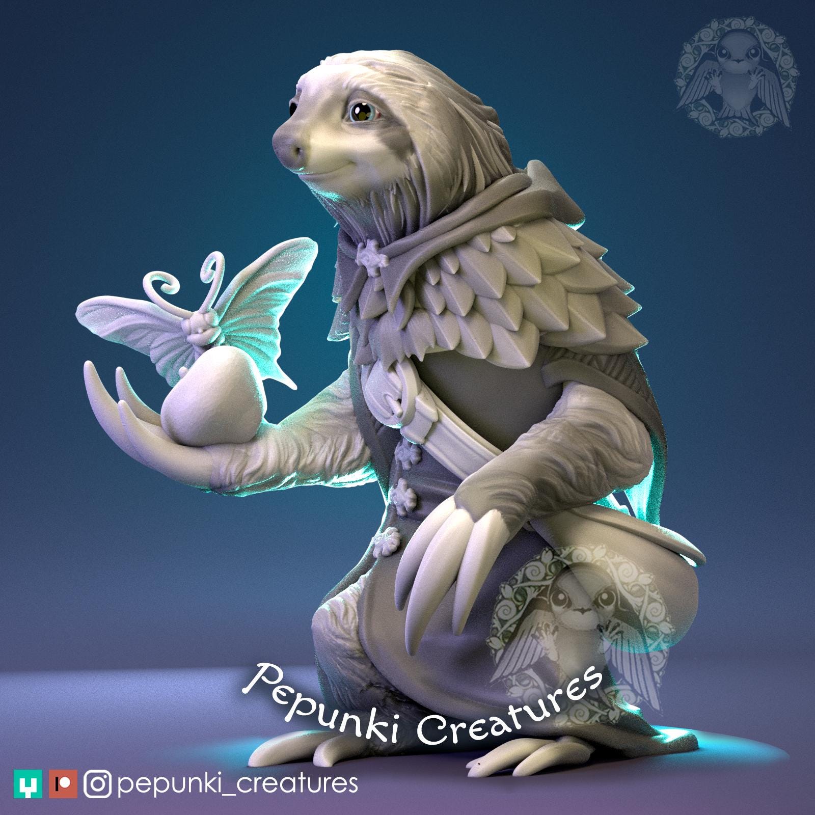 Sloth Dad Miniature | Tabletop RPG Miniature | Pepunki Creatures | Roleplaying 3D Printed Fantasy Mini - 3DPrintDen