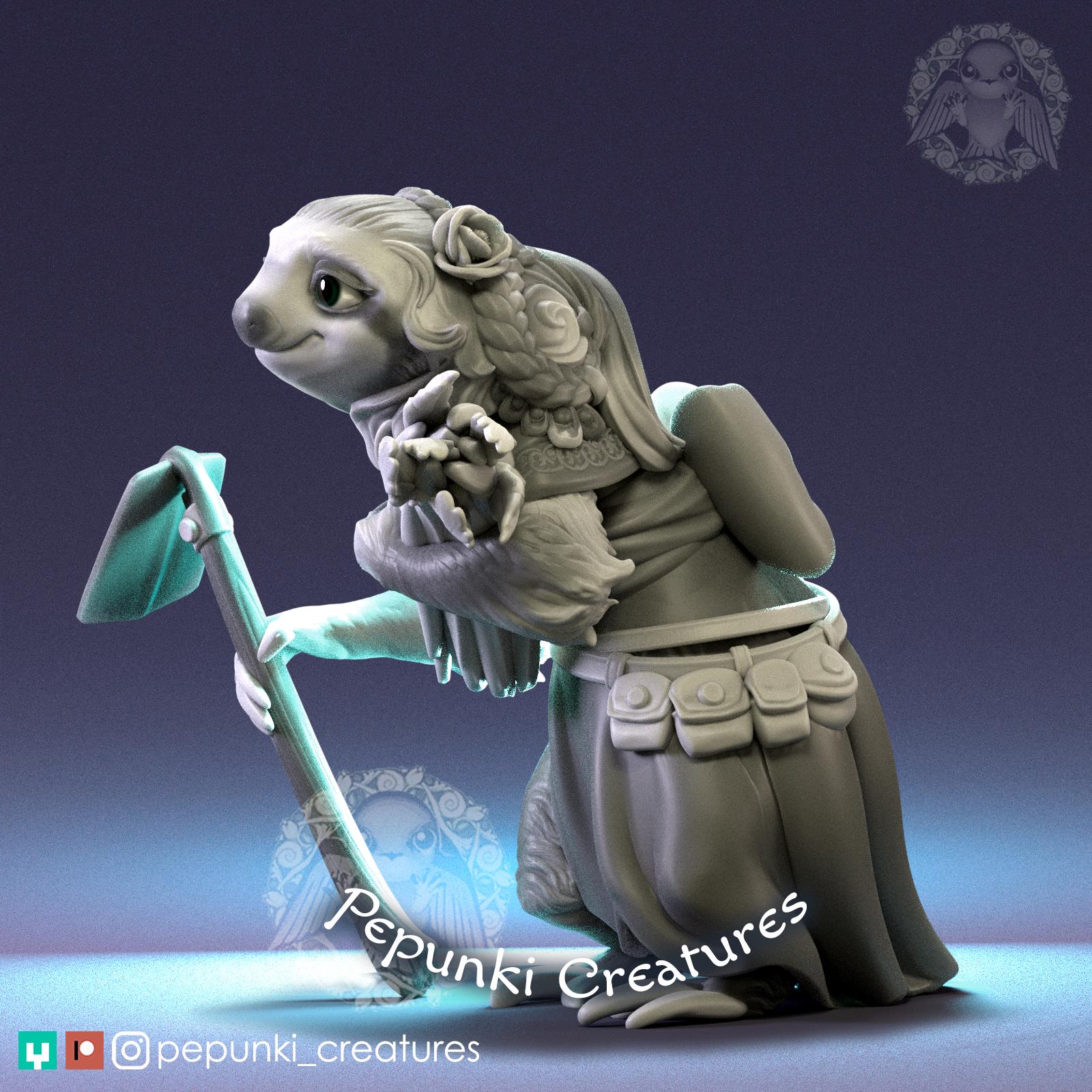 Sloth Mom Miniature | Tabletop RPG Miniature | Pepunki Creatures | Roleplaying 3D Printed Fantasy Mini - 3DPrintDen
