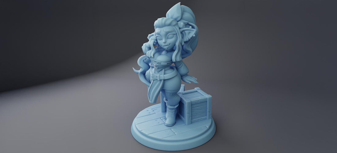 Female Goblin Merchant Miniature, Brie | Twin Goddess Miniatures | Tabletop RPG Miniature | Roleplaying 3D Printed Fantasy Mini - 3DPrintDen