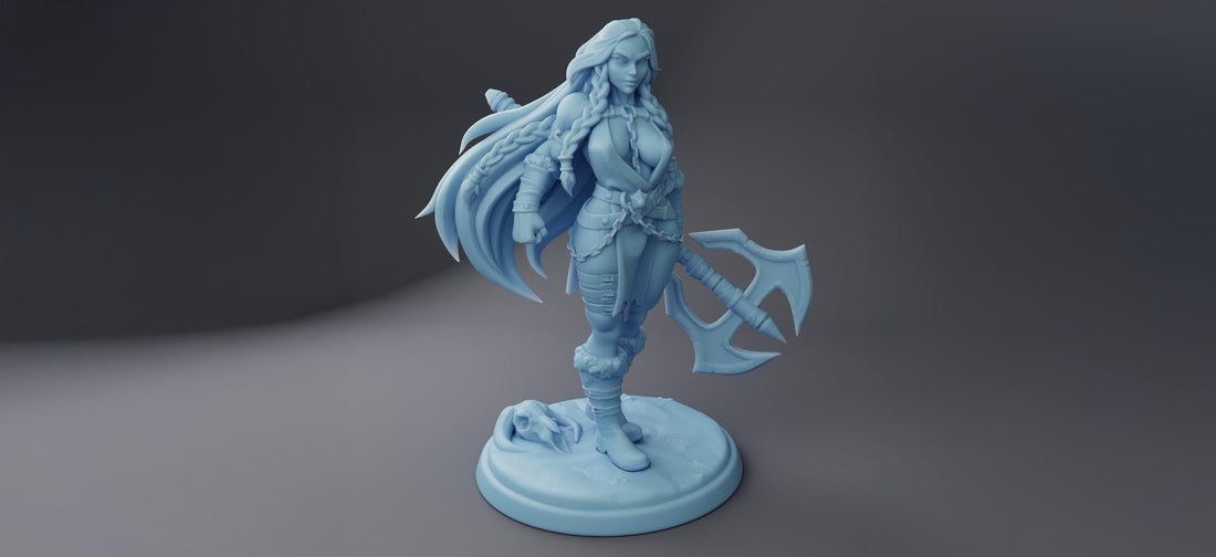 Female Barbarian Miniature, Inga | Twin Goddess Miniatures | Tabletop RPG Miniature | Roleplaying 3D Printed Fantasy Mini - 3DPrintDen