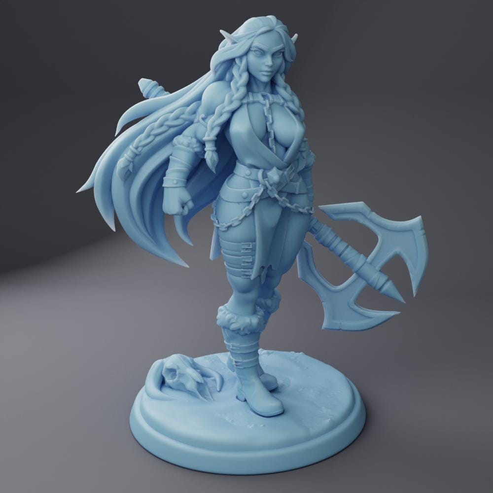 Female Barbarian Miniature, Inga | Twin Goddess Miniatures | Tabletop RPG Miniature | Roleplaying 3D Printed Fantasy Mini - 3DPrintDen