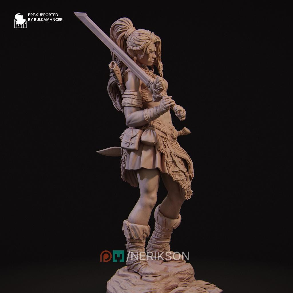 Female Barbarian Mercenary Miniature, Lia | Tabletop RPG Miniature | Nerikson | Roleplaying 3D Printed Fantasy Mini - 3DPrintDen