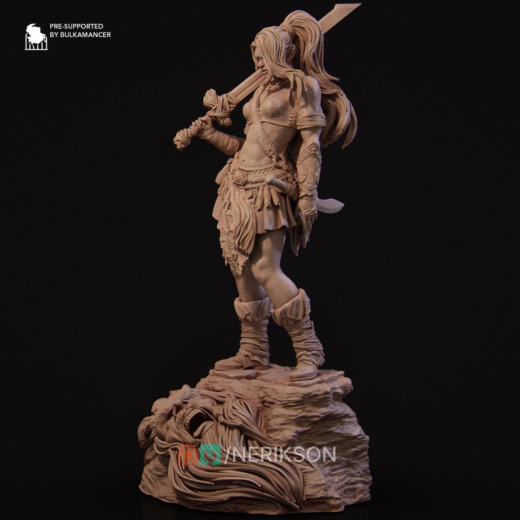 Female Barbarian Mercenary Miniature, Lia | Tabletop RPG Miniature | Nerikson | Roleplaying 3D Printed Fantasy Mini - 3DPrintDen