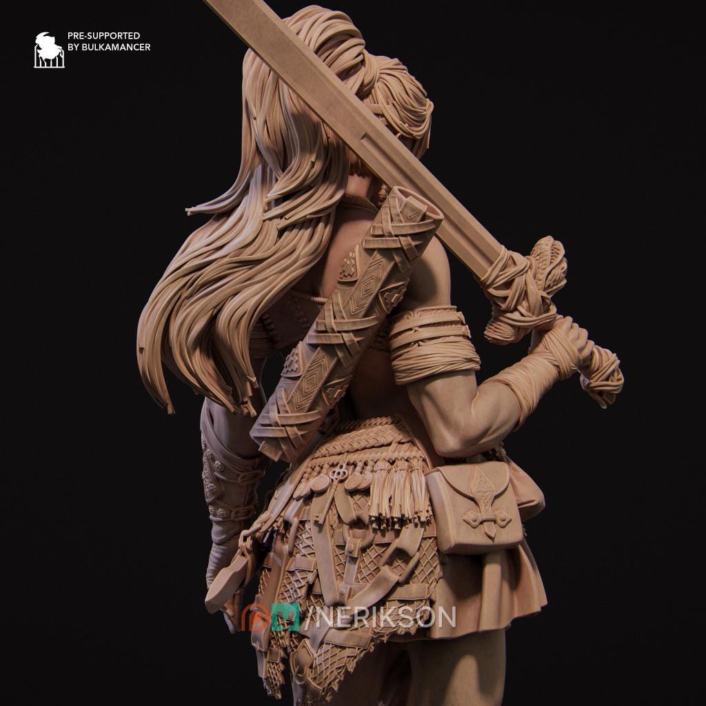 Female Barbarian Mercenary Miniature, Lia | Tabletop RPG Miniature | Nerikson | Roleplaying 3D Printed Fantasy Mini - 3DPrintDen