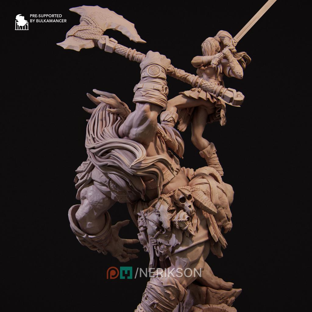 Lia vs. the Giant Diorama Miniature | Tabletop RPG Miniature | Nerikson | Roleplaying 3D Printed Fantasy Mini - 3DPrintDen