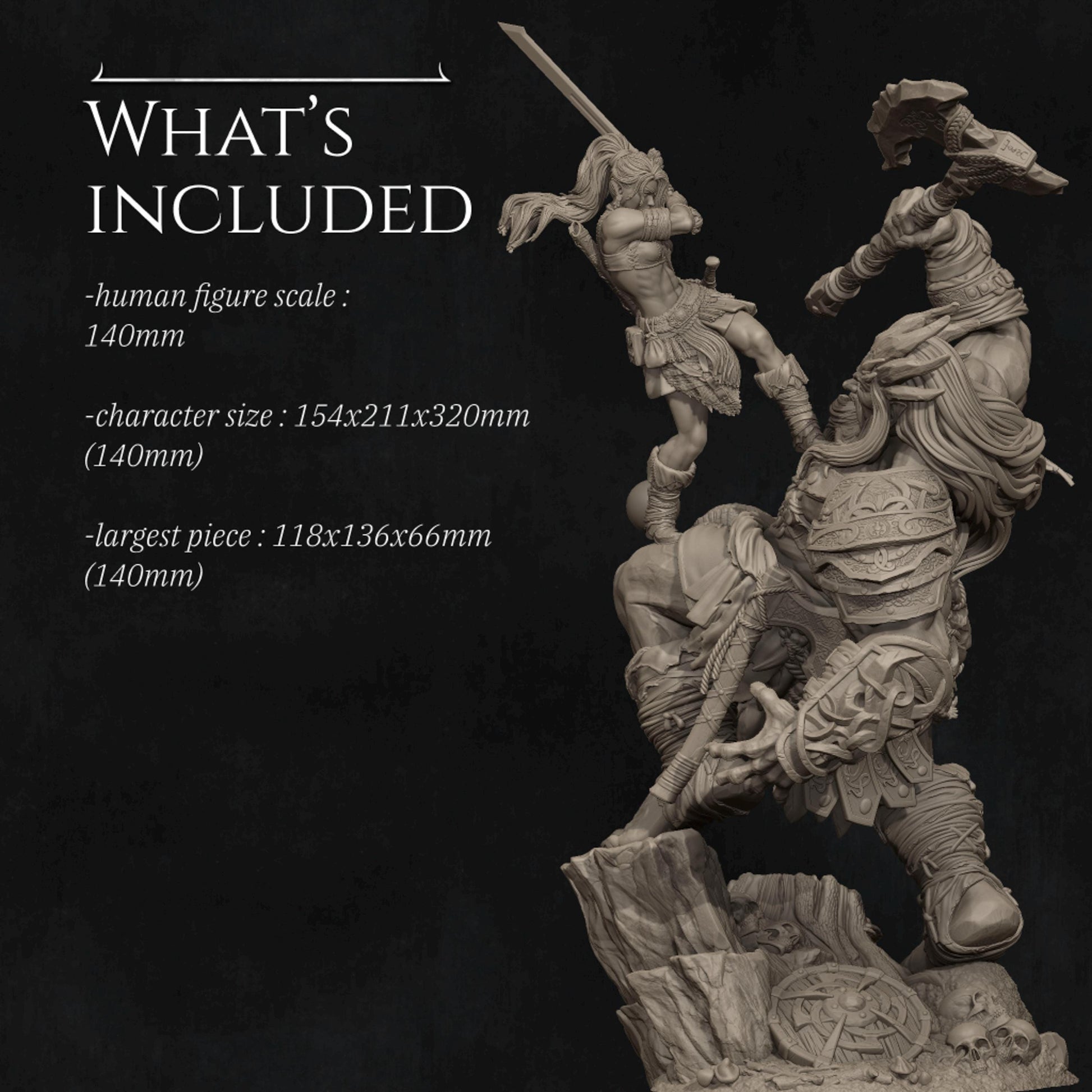 Lia vs. the Giant Diorama Miniature | Tabletop RPG Miniature | Nerikson | Roleplaying 3D Printed Fantasy Mini - 3DPrintDen