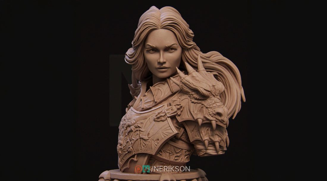 Female Dragon Knight Bust, Aleehra | Tabletop RPG Miniature | Nerikson | Roleplaying 3D Printed Fantasy Mini - 3DPrintDen