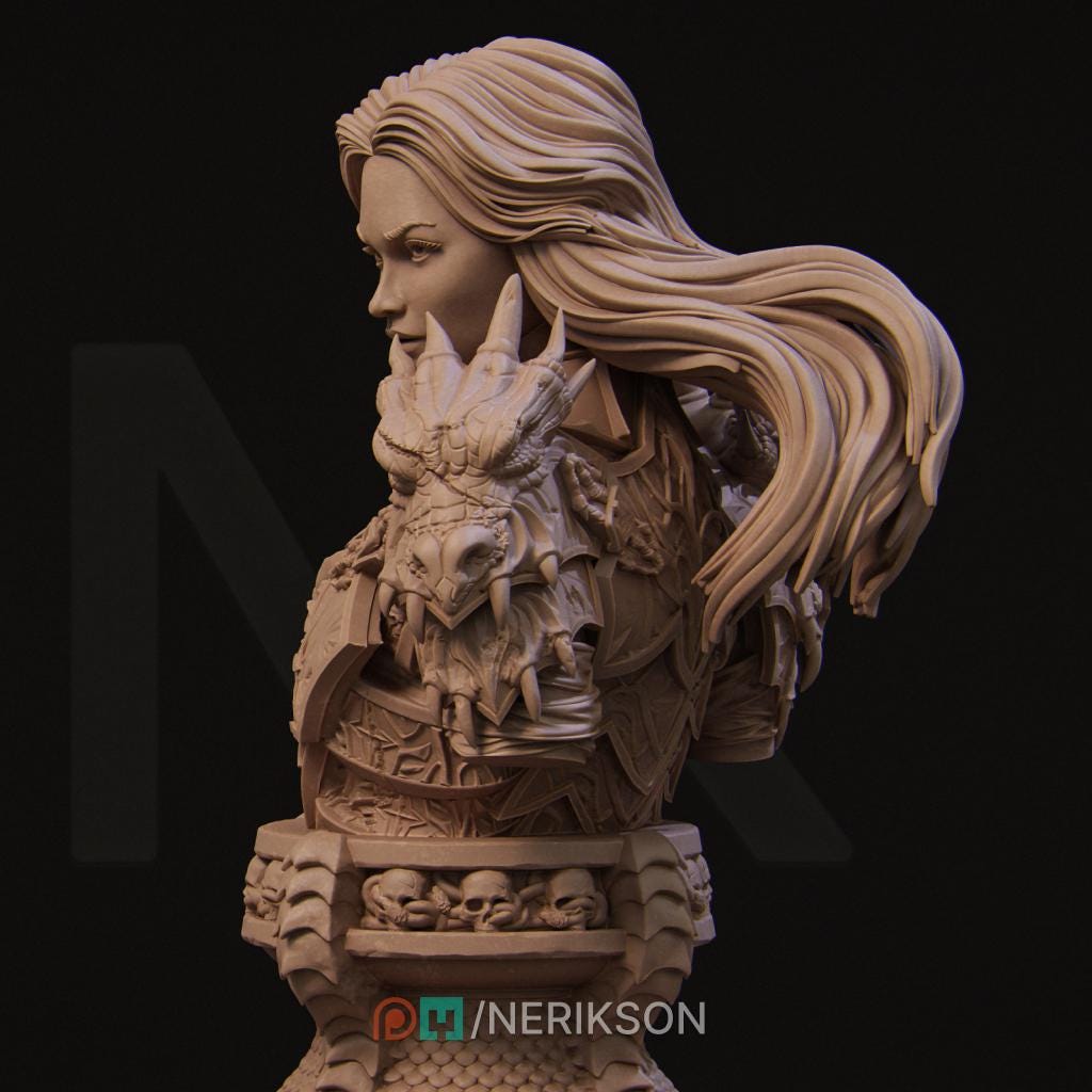 Female Dragon Knight Bust, Aleehra | Tabletop RPG Miniature | Nerikson | Roleplaying 3D Printed Fantasy Mini - 3DPrintDen