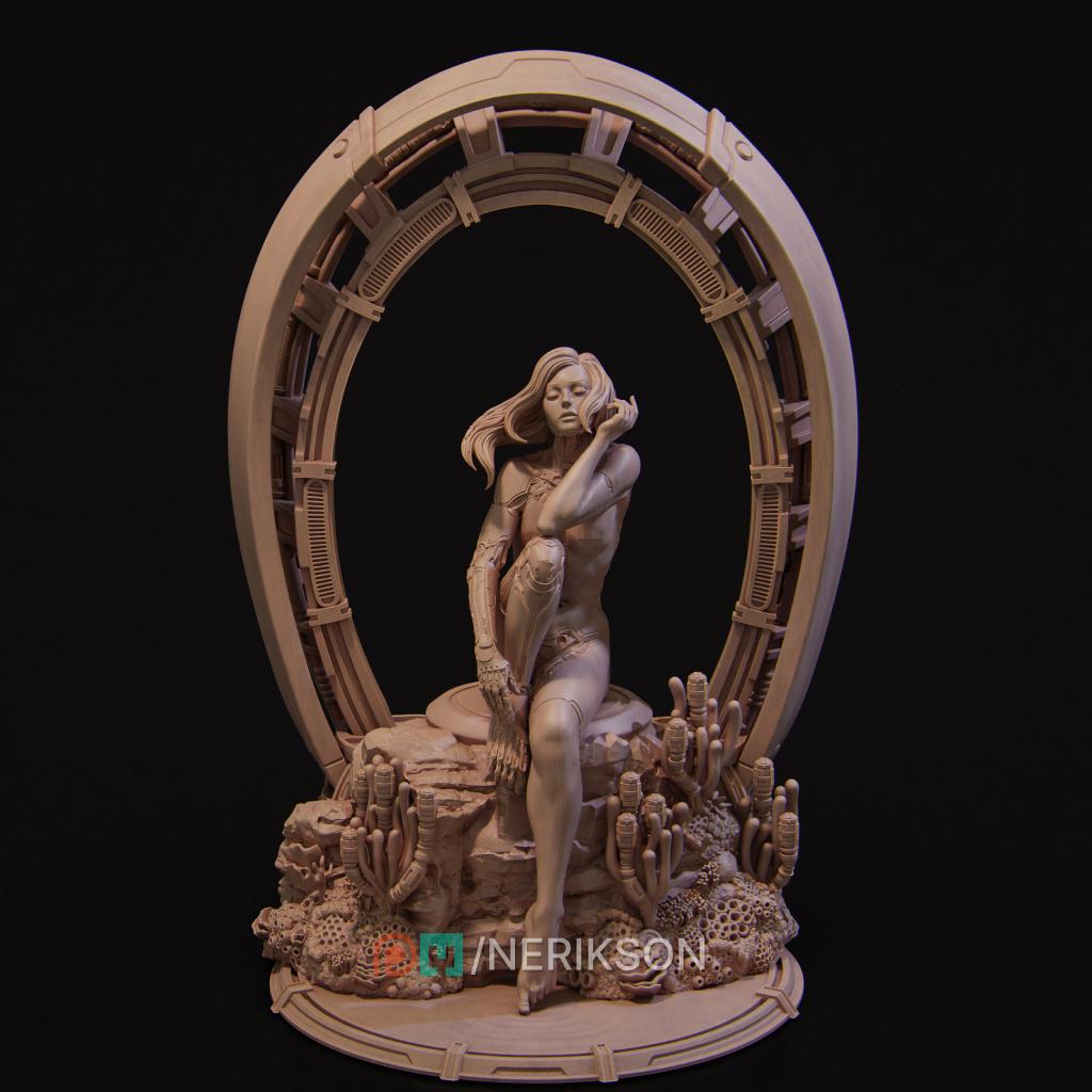 Female Cyborg Miniature | Tabletop RPG Miniature | Nerikson | Roleplaying 3D Printed Fantasy Mini - 3DPrintDen