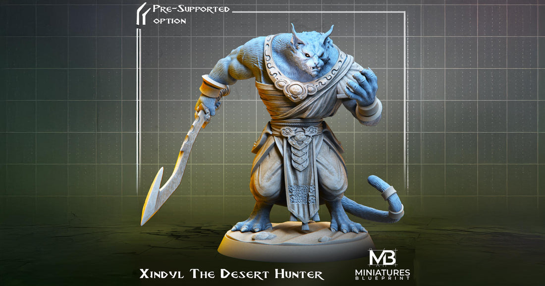 Desert Hunter Miniature, Xindyl | Tabletop RPG Miniature | Miniatures Blueprint | Roleplaying 3D Printed Fantasy Mini - 3DPrintDen