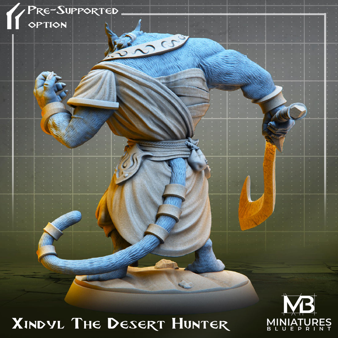 Desert Hunter Miniature, Xindyl | Tabletop RPG Miniature | Miniatures Blueprint | Roleplaying 3D Printed Fantasy Mini - 3DPrintDen
