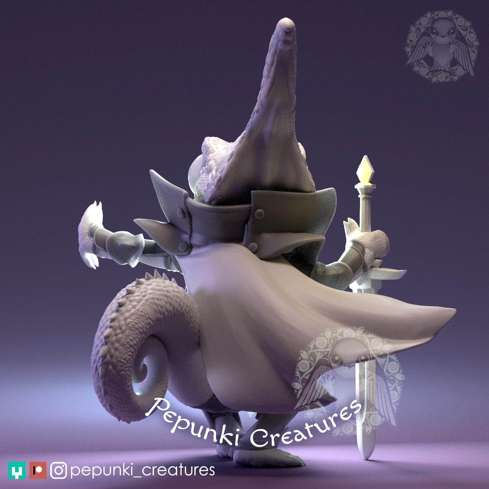 Chameleon Knight Miniature | Tabletop RPG Miniature | Pepunki Creatures | Roleplaying 3D Printed Fantasy Mini - 3DPrintDen