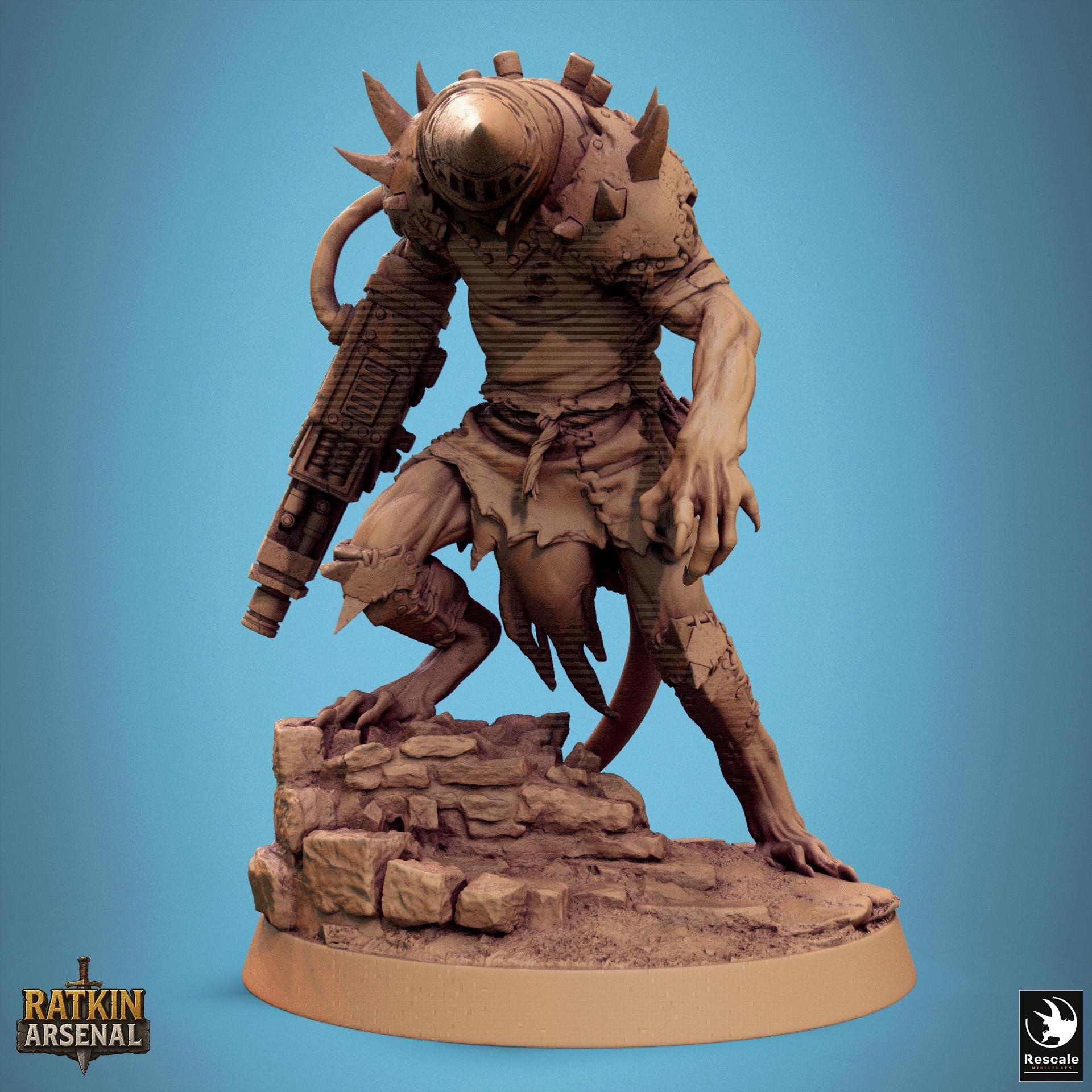 Ratfolk Masked Gunner Miniature | Tabletop RPG Miniature | Rescale Miniature | Roleplaying 3D Printed Fantasy Mini - 3DPrintDen