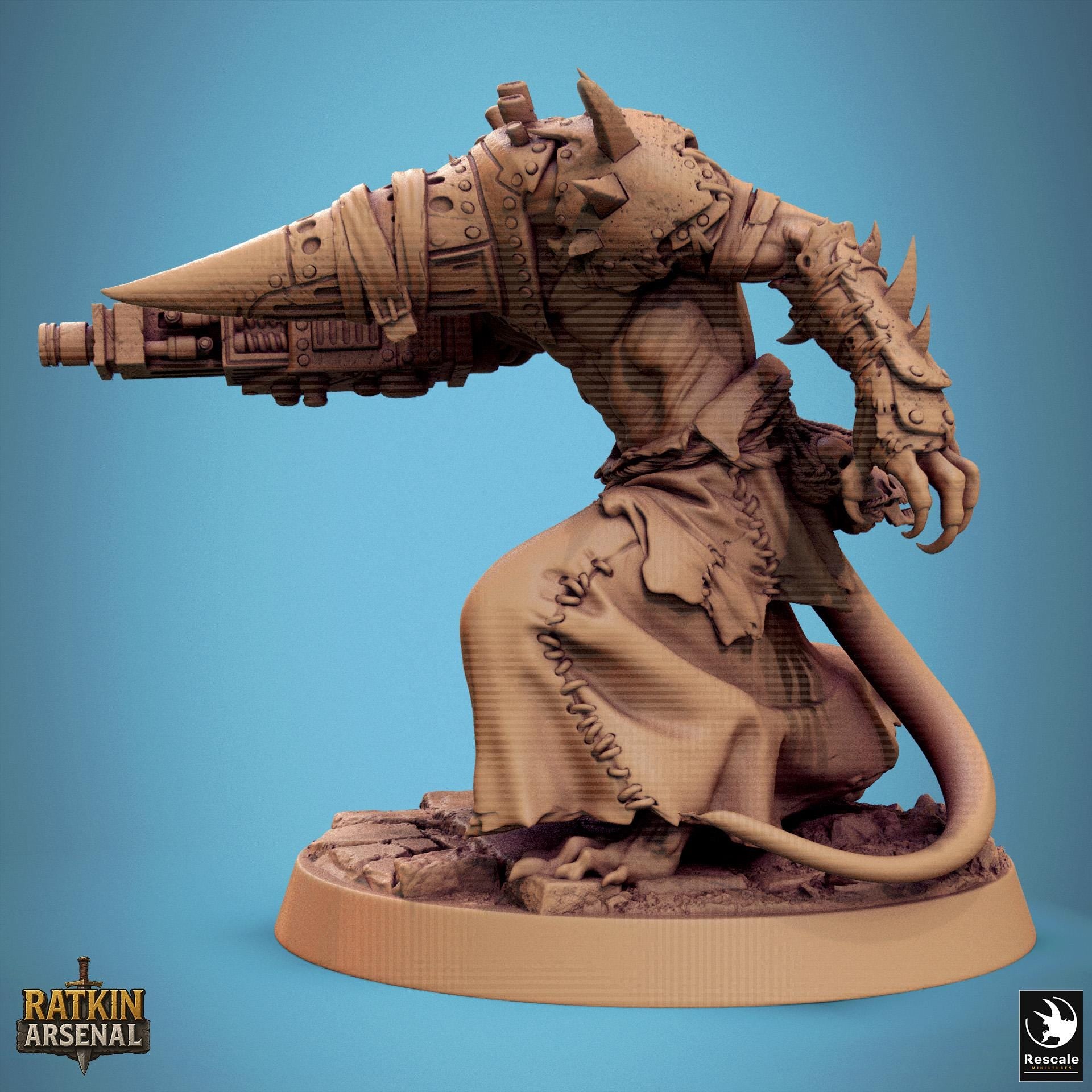 Ratfolk Masked Gunner Miniature | Tabletop RPG Miniature | Rescale Miniature | Roleplaying 3D Printed Fantasy Mini - 3DPrintDen