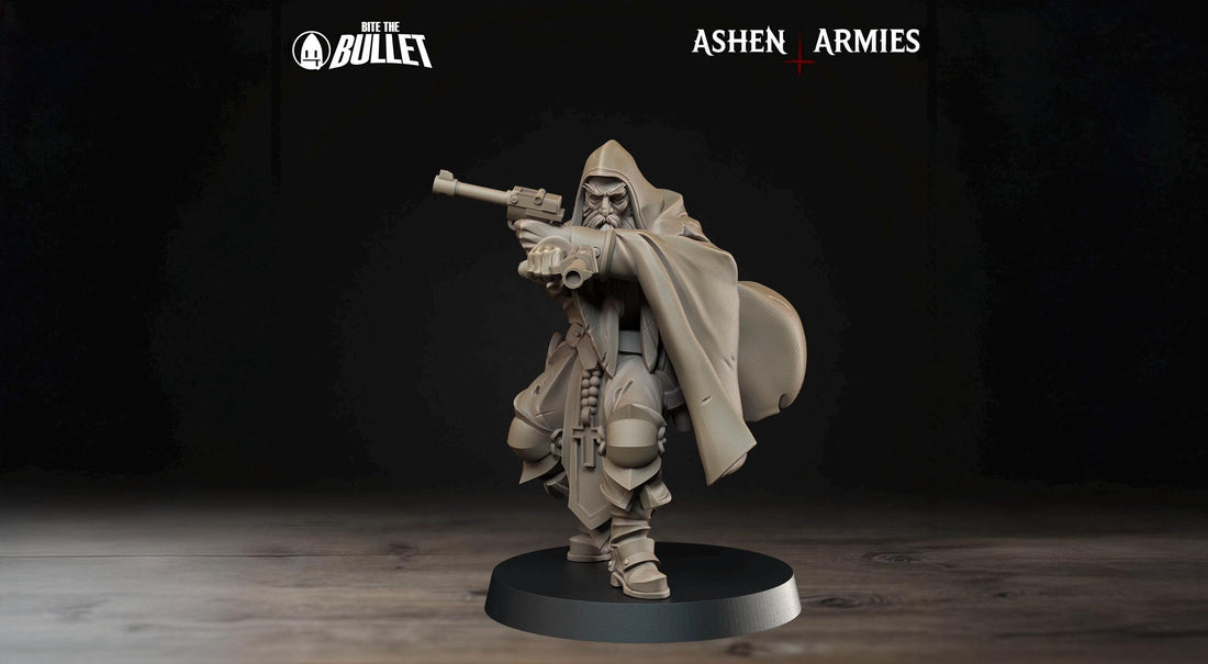 Sniper Priest Miniature, Pistols | Tabletop RPG Miniature | Bite the Bullet | Roleplaying 3D Printed Fantasy Mini - 3DPrintDen