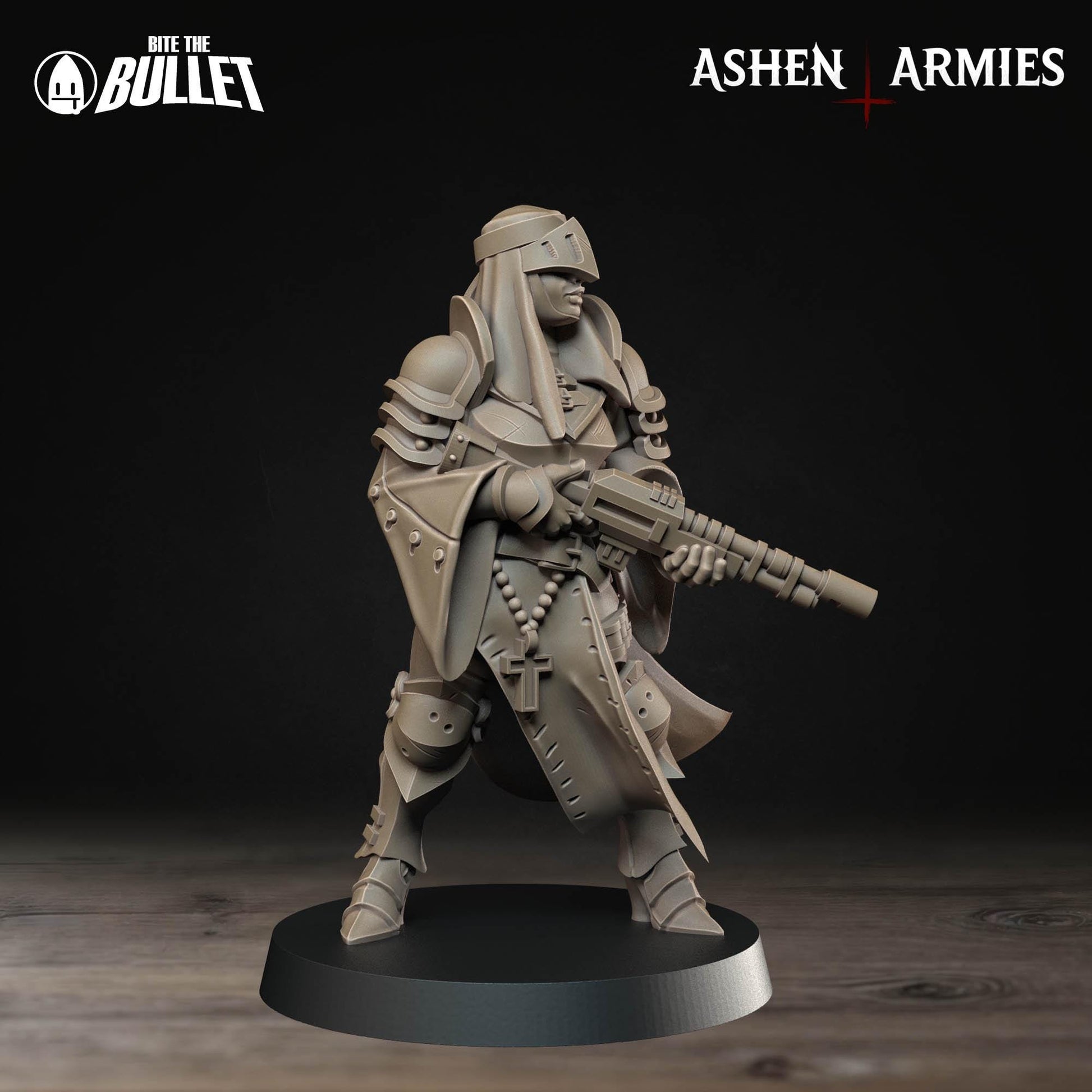 Female Sniper Priest Miniature, Rifle | Tabletop RPG Miniature | Bite the Bullet | Roleplaying 3D Printed Fantasy Mini - 3DPrintDen