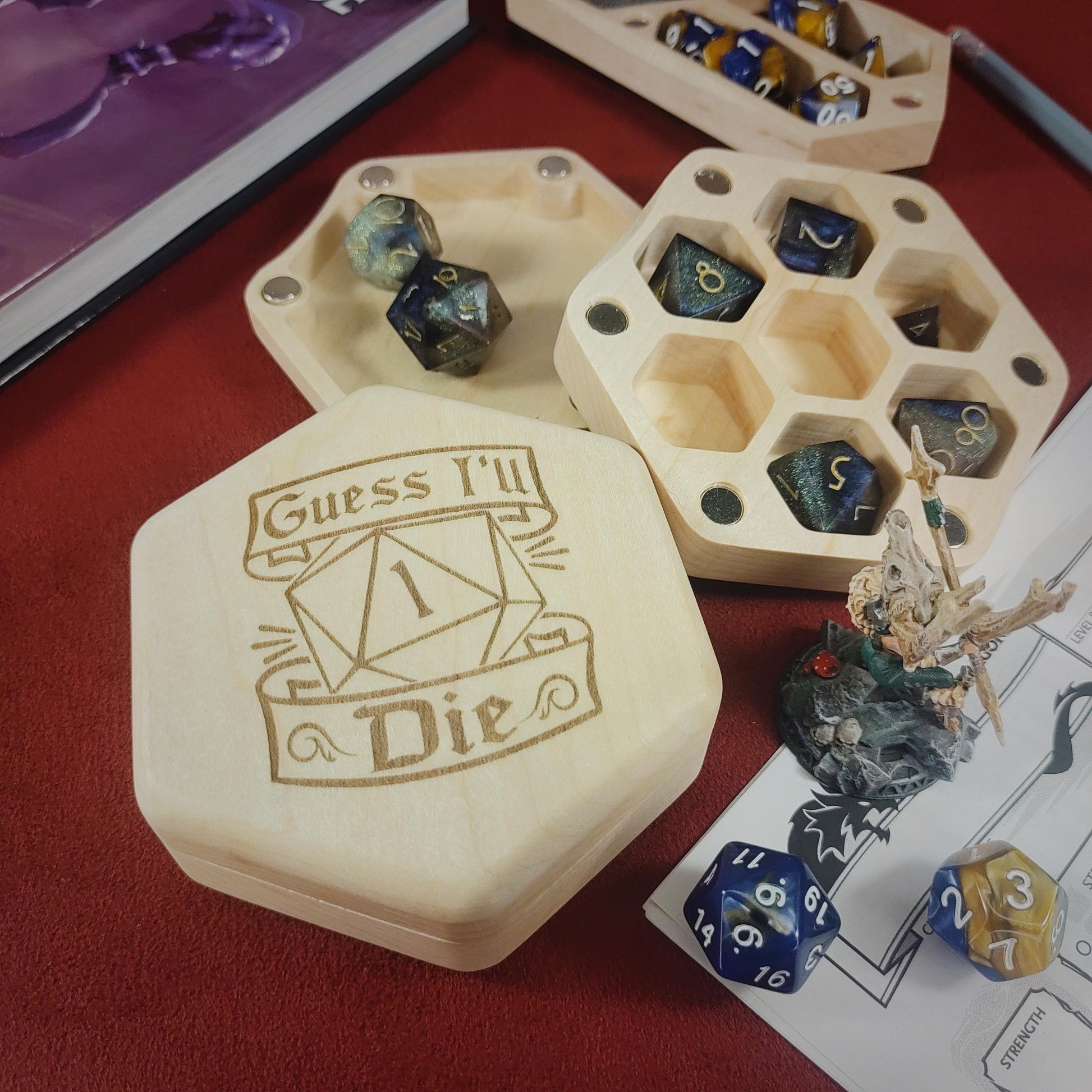 Engraved Wooden Dice Box | TTRPG DnD Dice Storage | Magnetic Case | Gaming Accessory | Gift Box | Solid Maple Exotic Wood - 3DPrintDen