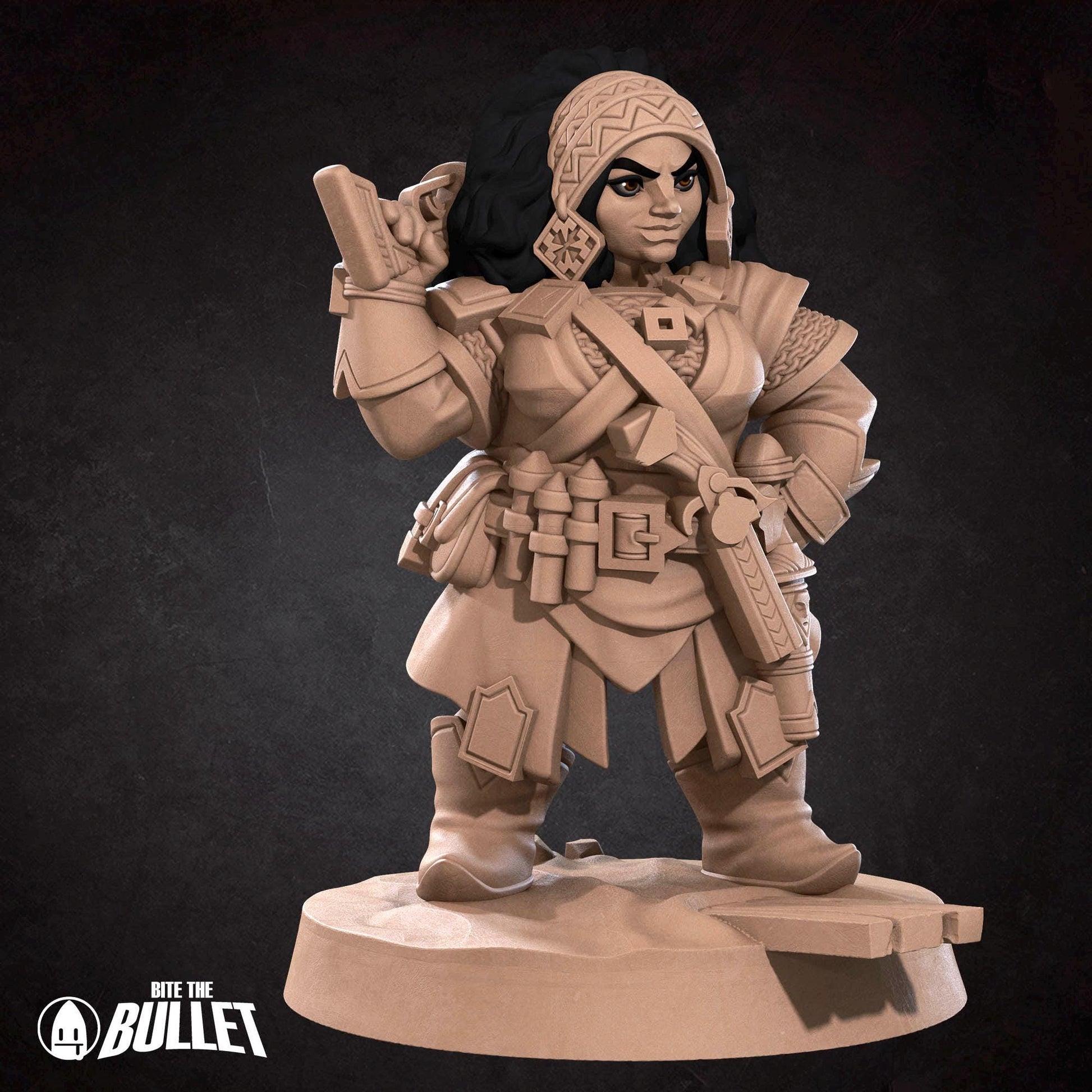 Female Dwarf Gunslinger Miniature | Tabletop RPG Miniature | Bite the Bullet | Roleplaying 3D Printed Fantasy Mini - 3DPrintDen