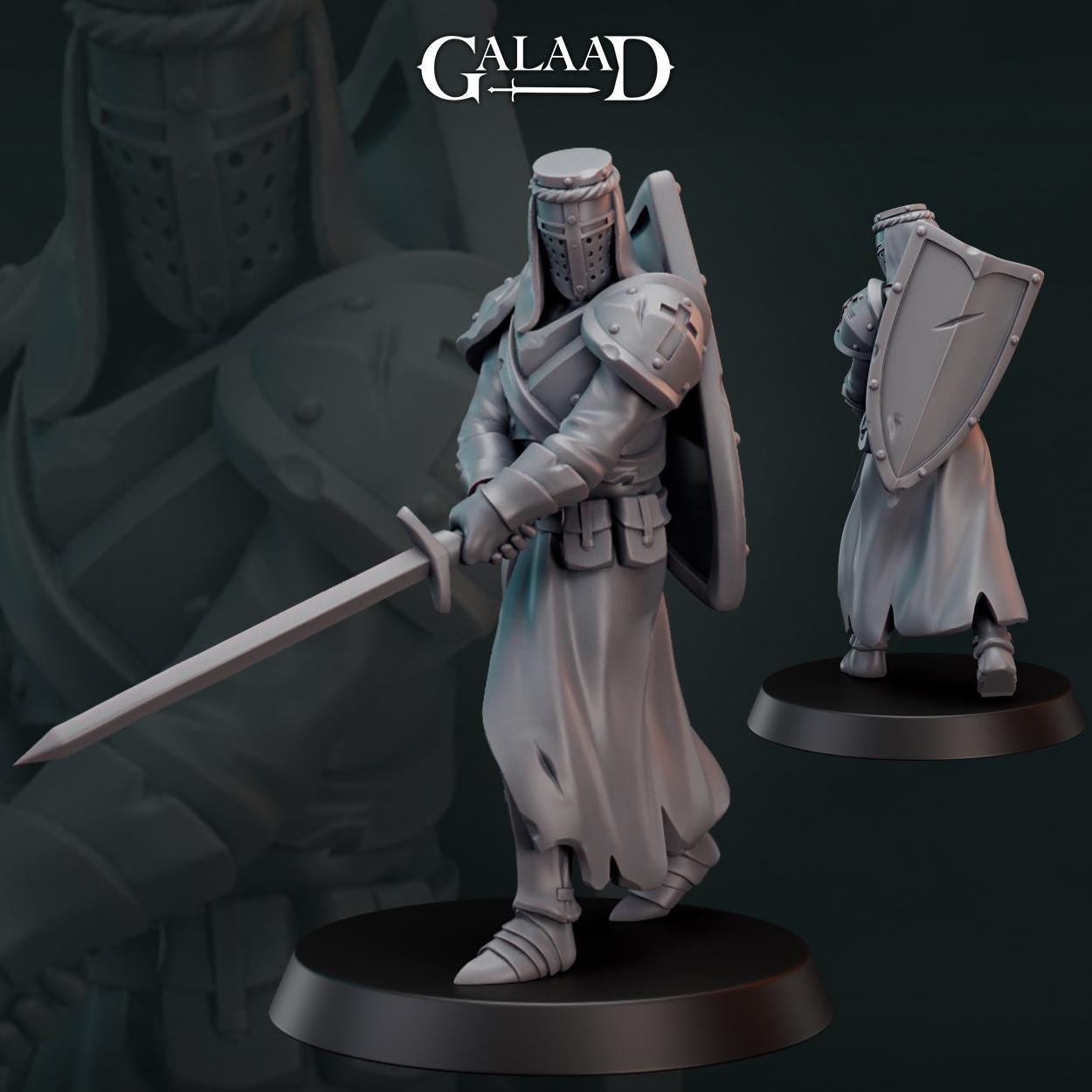 Knight Templar Miniature | Tabletop RPG Miniature | Galaad Miniatures | Roleplaying 3D Printed Fantasy Mini - 3DPrintDen