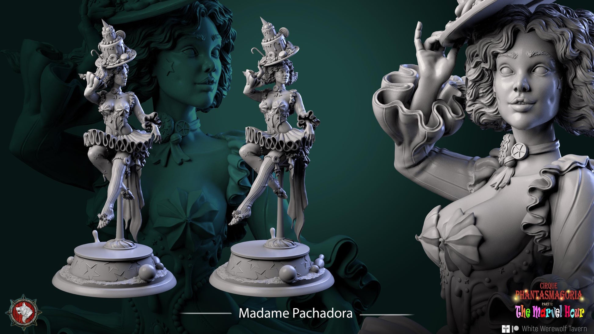Circus Performer Miniature, Madame Pachadora | Tabletop RPG Miniature | White Werewolf Tavern | Roleplaying 3D Printed Fantasy Mini - 3DPrintDen
