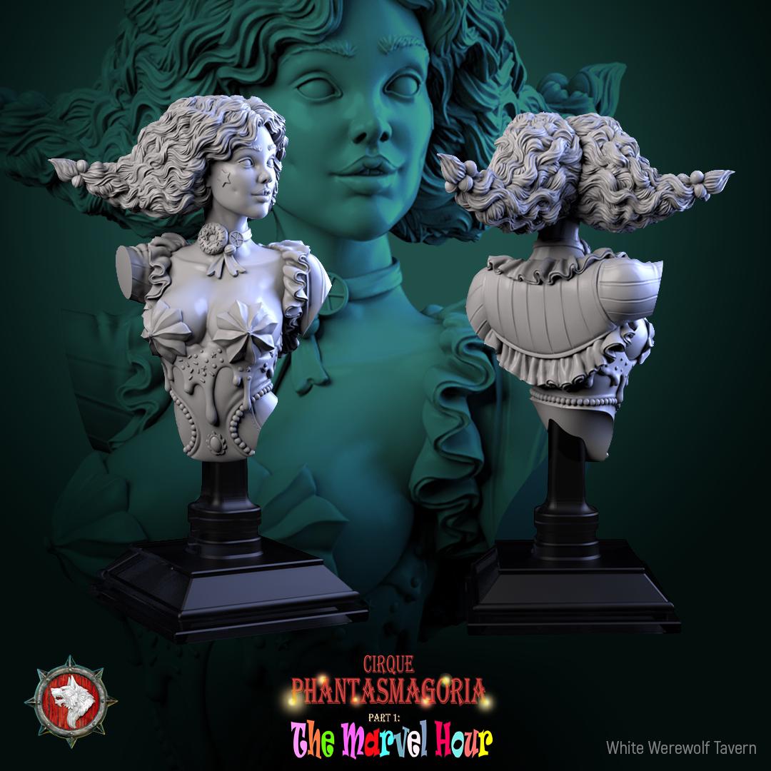 Circus Performer Bust, Madame Pachadora | Tabletop RPG Miniature | White Werewolf Tavern | Roleplaying 3D Printed Fantasy Mini - 3DPrintDen