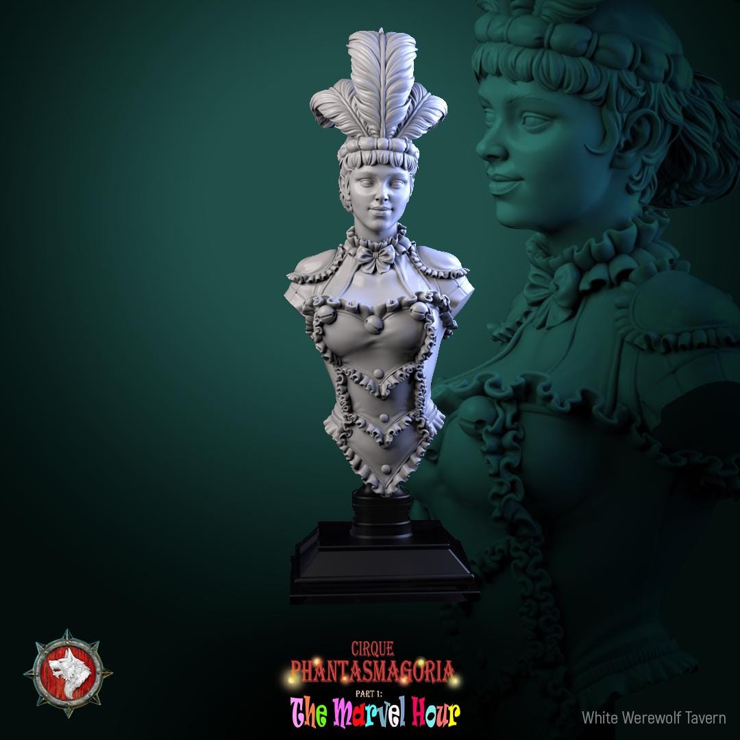 Female Circus Performer Bust | Tabletop RPG Miniature | White Werewolf Tavern | Roleplaying 3D Printed Fantasy Mini - 3DPrintDen