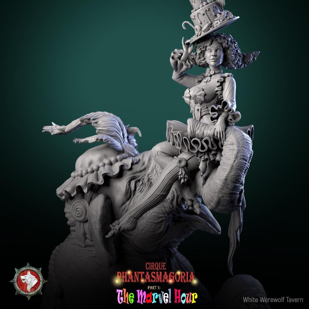 Circus Performer w/ Elephant Miniature, Madame Pachadora | Tabletop RPG Miniature | White Werewolf Tavern | Roleplaying Printed Fantasy Mini - 3DPrintDen