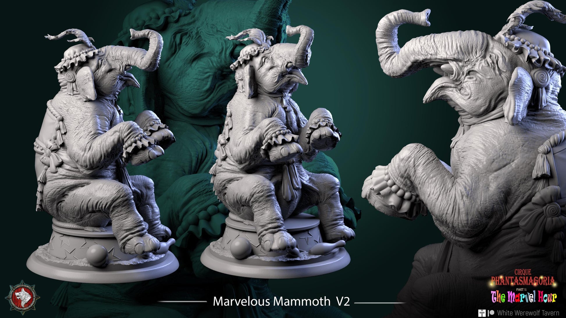 Circus Performer w/ Elephant Miniature, Madame Pachadora | Tabletop RPG Miniature | White Werewolf Tavern | Roleplaying Printed Fantasy Mini - 3DPrintDen