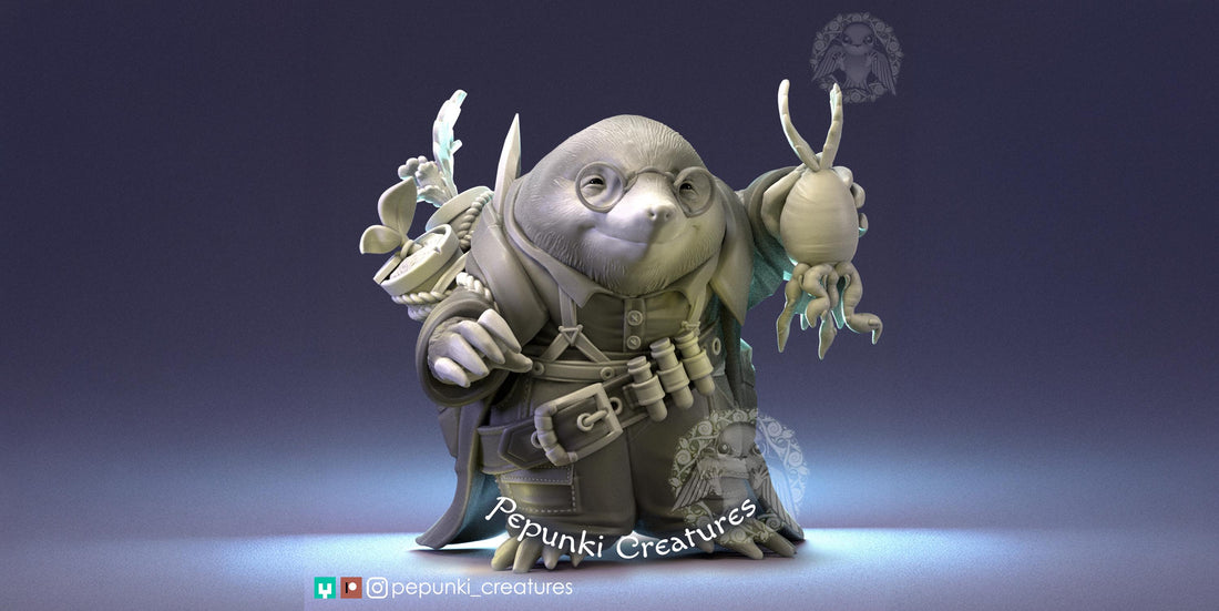 Mole Scientist Farmer Miniature | Tabletop RPG Miniature | Pepunki Creatures | Roleplaying 3D Printed Fantasy Mini - 3DPrintDen