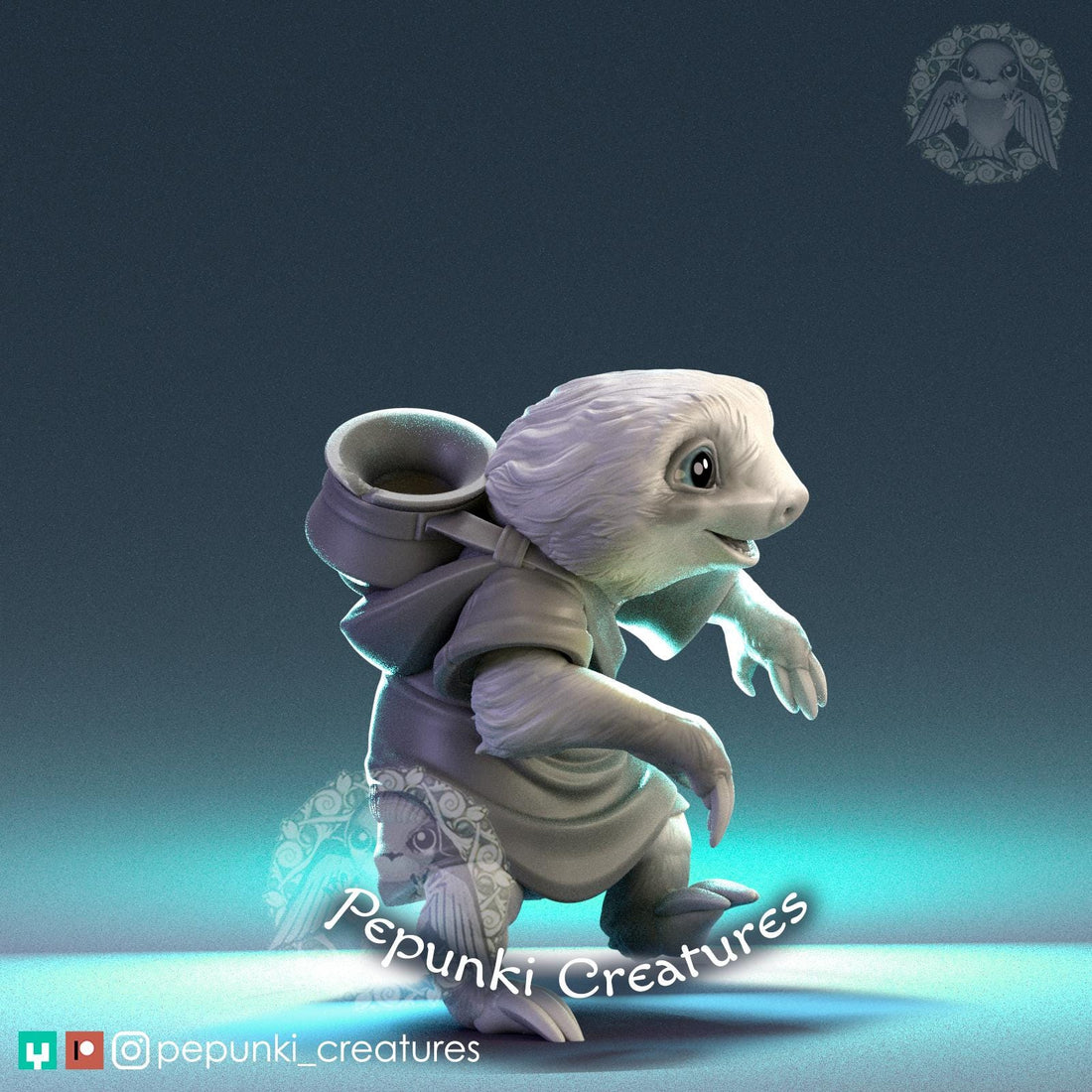 Sloth Baby Miniature | Tabletop RPG Miniature | Pepunki Creatures | Roleplaying 3D Printed Fantasy Mini - 3DPrintDen