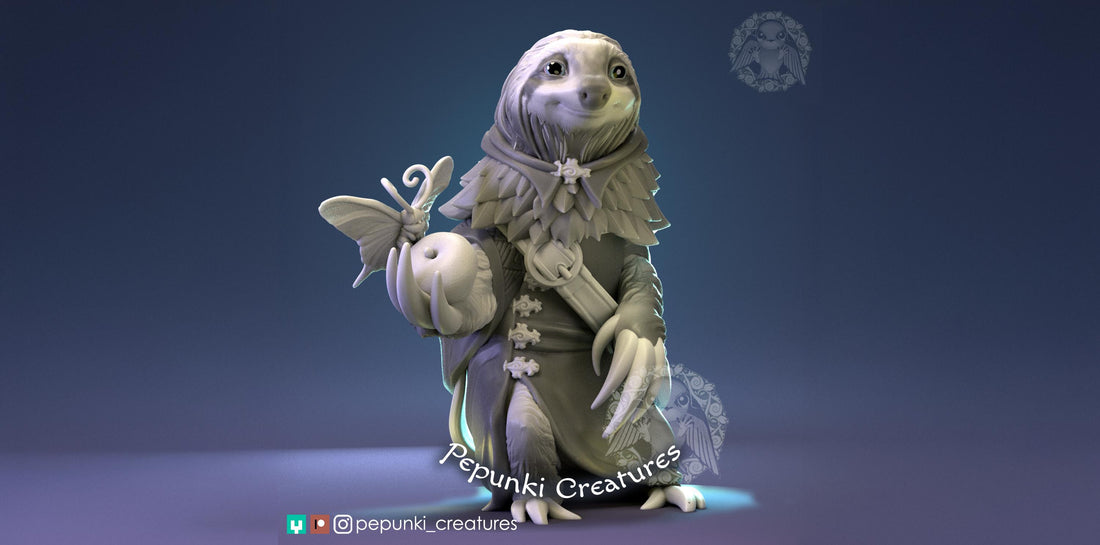Sloth Dad Miniature | Tabletop RPG Miniature | Pepunki Creatures | Roleplaying 3D Printed Fantasy Mini - 3DPrintDen