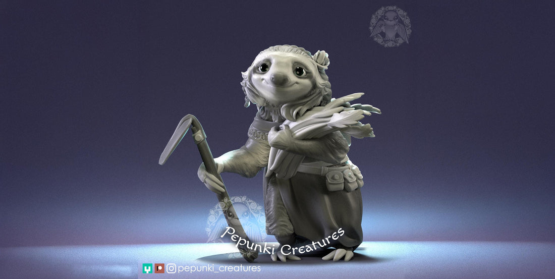 Sloth Mom Miniature | Tabletop RPG Miniature | Pepunki Creatures | Roleplaying 3D Printed Fantasy Mini - 3DPrintDen
