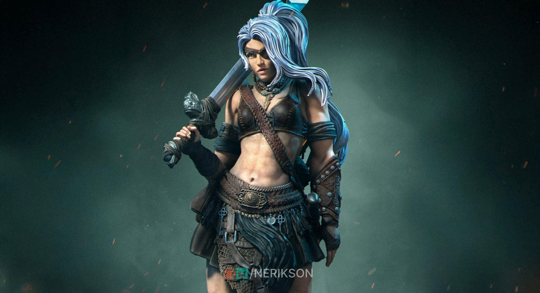 Female Barbarian Mercenary Miniature, Lia | Tabletop RPG Miniature | Nerikson | Roleplaying 3D Printed Fantasy Mini - 3DPrintDen