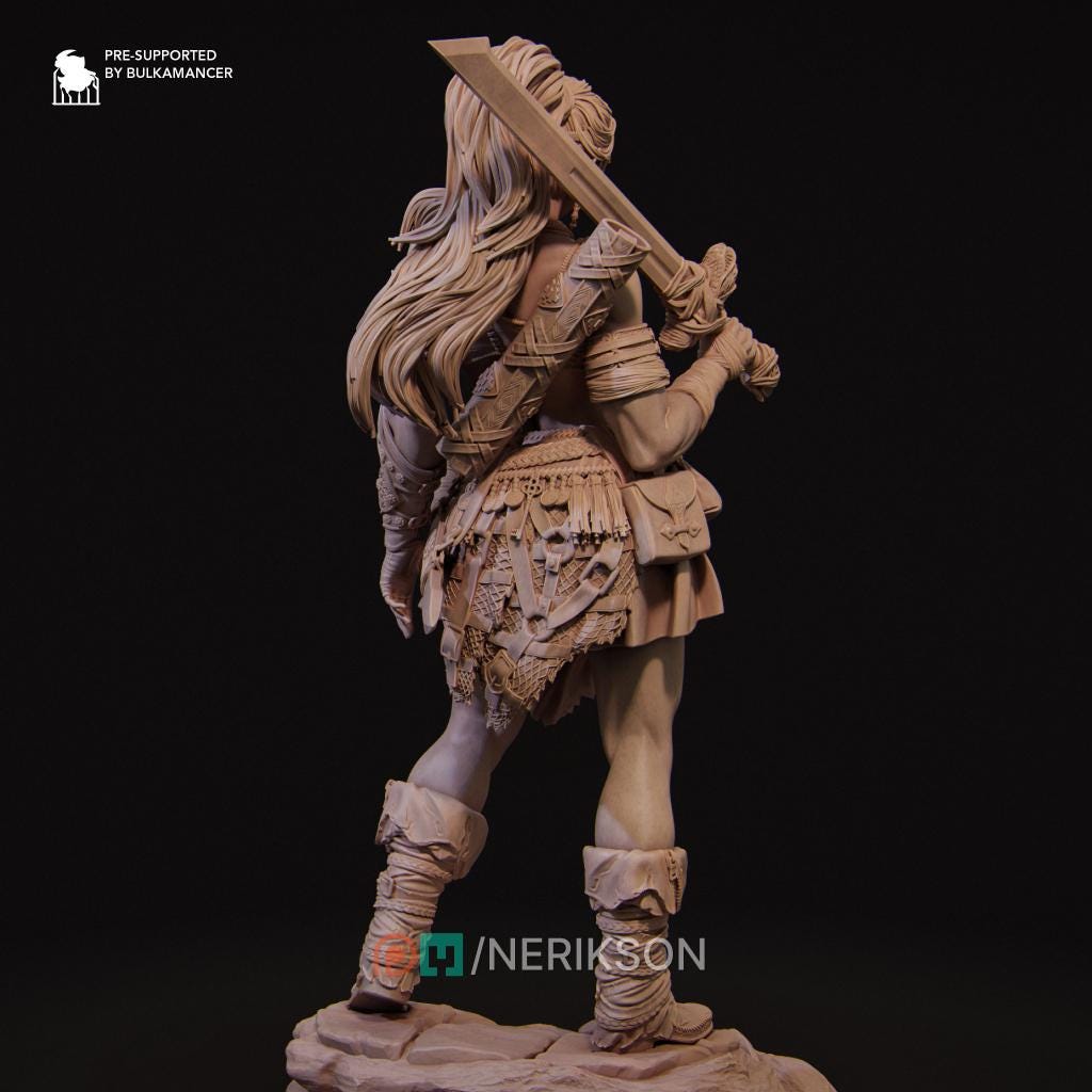 Female Barbarian Mercenary Miniature, Lia | Tabletop RPG Miniature | Nerikson | Roleplaying 3D Printed Fantasy Mini - 3DPrintDen