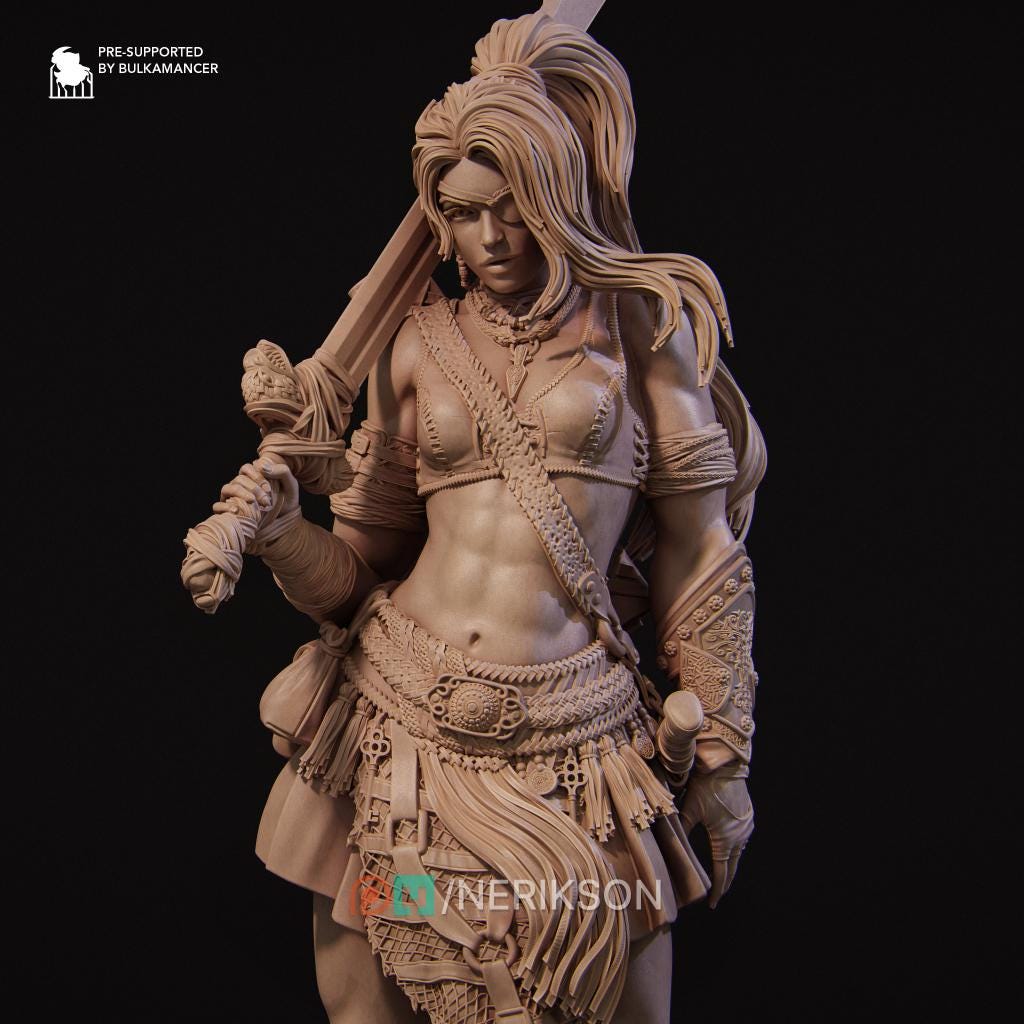 Female Barbarian Mercenary Miniature, Lia | Tabletop RPG Miniature | Nerikson | Roleplaying 3D Printed Fantasy Mini - 3DPrintDen
