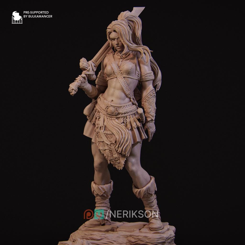 Female Barbarian Mercenary Miniature, Lia | Tabletop RPG Miniature | Nerikson | Roleplaying 3D Printed Fantasy Mini - 3DPrintDen