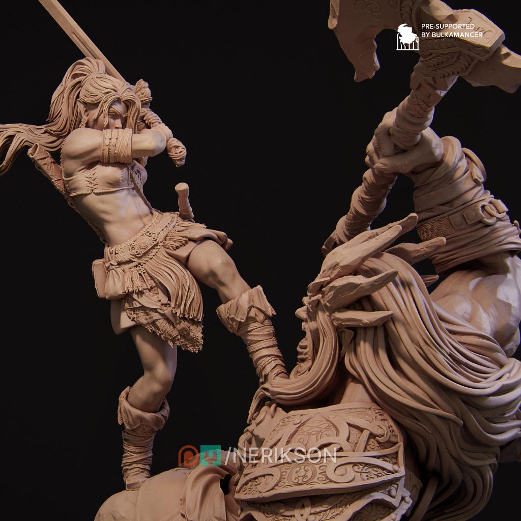 Lia vs. the Giant Diorama Miniature | Tabletop RPG Miniature | Nerikson | Roleplaying 3D Printed Fantasy Mini - 3DPrintDen