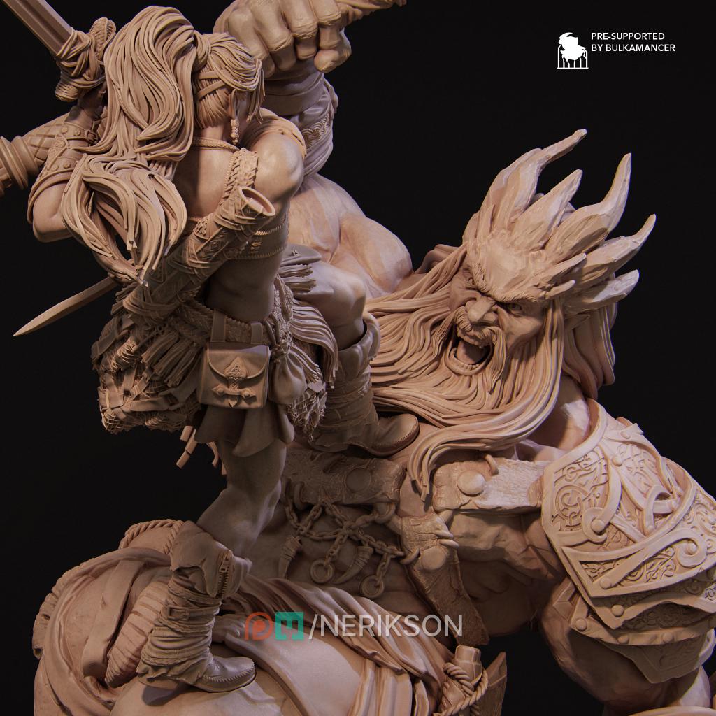 Lia vs. the Giant Diorama Miniature | Tabletop RPG Miniature | Nerikson | Roleplaying 3D Printed Fantasy Mini - 3DPrintDen