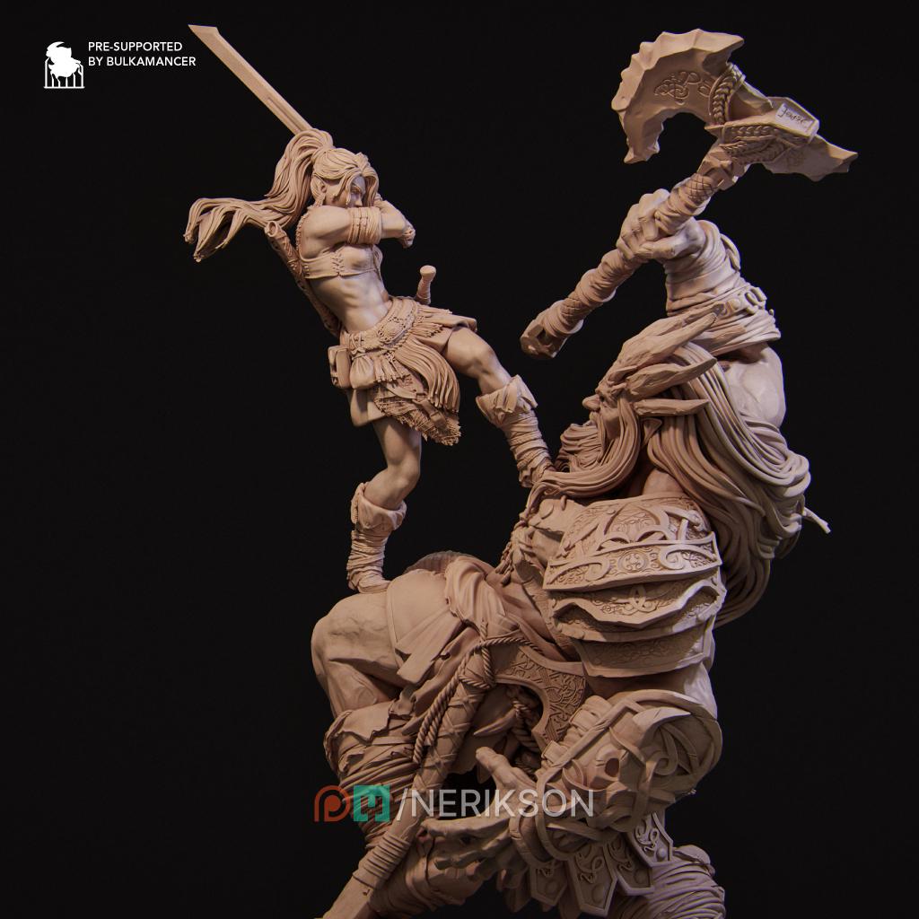 Lia vs. the Giant Diorama Miniature | Tabletop RPG Miniature | Nerikson | Roleplaying 3D Printed Fantasy Mini - 3DPrintDen